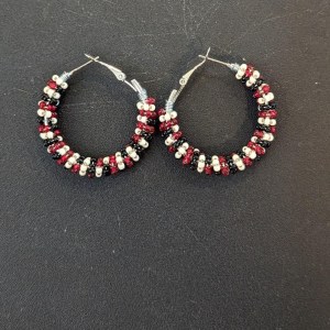 Red Cream and Black seed bead earrings