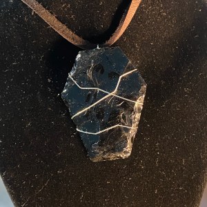 Black obsidian coffin necklace