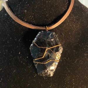 Black obsidian coffin necklace